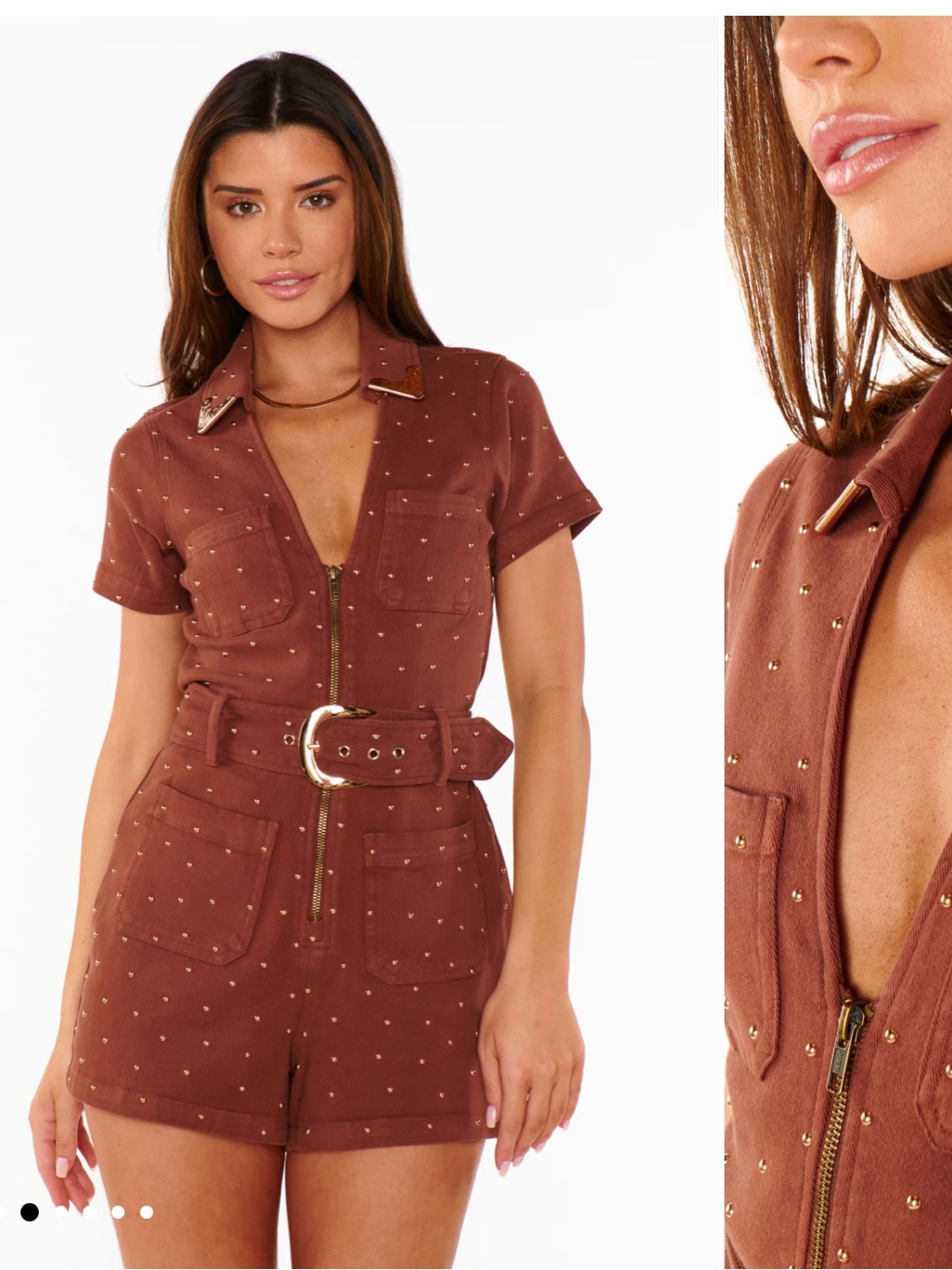 Show Me Your Mumu Rust Brown Studded Short Sleeve Romper